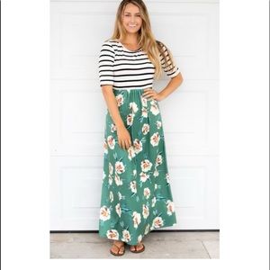 Stripe & Floral Maxi Dress